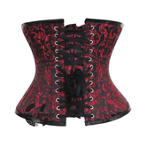 Red And Black Brocade Front Lace Waist Training Steampunk Costume Underbust Corset